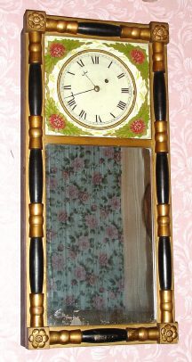 C.1830, Samuel Abbott, Boston, Mass, Mirror clock w/ an 8-day time only "Grand Piano" brass weight-driven movement. — Antique Clocks Price Guide