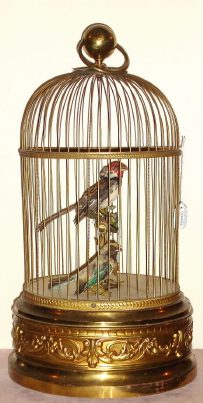 C.1900, French, Bontems, Double Singing Bird automaton, large cage with full size birds and key wound mechanism below. — Antique Clocks Price Guide