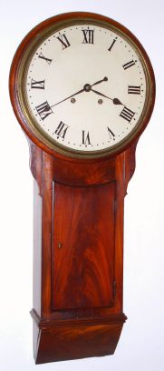C.1810, English, Mahogany cased tavern clock, 2-weight 8-day, with unusual movement, geared so the great barrels turn once per day rather than twice. — Antique Clocks Price Guide
