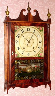 C.1827, E. Terry and Sons, Plymouth, Conn. Pillar and scroll with 30-hr time and strike wood movement. — Antique Clocks Price Guide