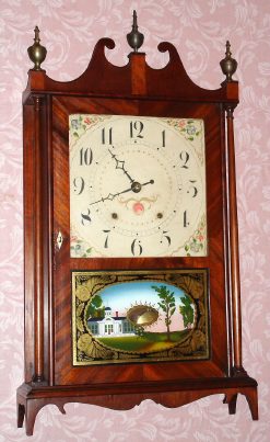 C.1827, Seth Thomas, Plymouth, Conn: Pillar and scroll shelf clock with 30-hr time and strike wood movement. — Antique Clocks Price Guide