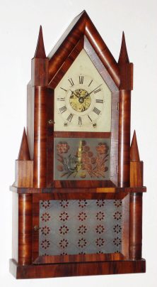 C.1848, Birge and Fuller, Detached Fusee, steeple on steeple, mahogany case with wooden fusees. — Antique Clocks Price Guide