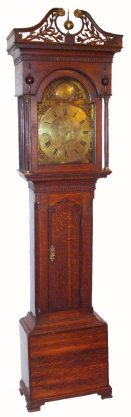 C.1810, English, Robert Wilson, Moor House, 8-day Brass dial tall clock, oak case with fret top, and with calendar intact. — Antique Clocks Price Guide