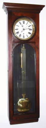C.1875, Swiss Pinwheel Regulator, Center Seconds, in a mahogany case, with gridiron pendulum. — Antique Clocks Price Guide