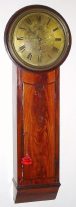 C.1800, English, [Andrew]  KLEISER, YORK, working at 38 Stonegate, a mahogany cased tavern timepiece, 8-day weight driven, 12" brass dial with intact calendar and seconds indications. — Antique Clocks Price Guide