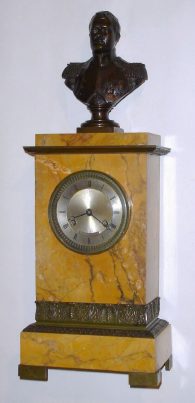 C.1835, French, Marble and Bronze, Napoleon  commemorative mantel clock, 8-day, bell strike, silk suspension movement. — Antique Clocks Price Guide