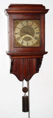 C.1750, R. Hardwick, Ashwick,  an English bird-cage movement, with later dial and hand, now in a C.1990, modern wall case of mahogany. — Antique Clocks Price Guide
