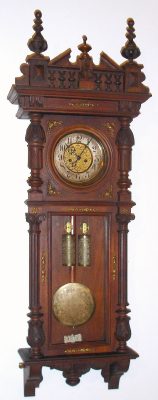 C.1870, German, Gustav Becker, 2-Wt, Vienna Regulator,  in a nice double door case, with old top, matched etched pattern on brass components, and with straight rod strike. — Antique Clocks Price Guide