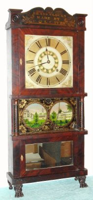 C.1833 C. and L.C. Ives Bristol Conn, Mahogany 3-deck shelf clock with 8-day time and strike weight movement. — Antique Clocks Price Guide