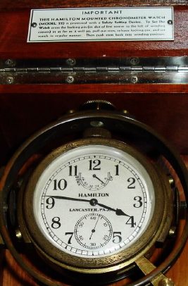 C.1942, Hamilton Watch Co, Lancaster, PA, Model 22 Deck Watch, in a mahogany double hinged case with gimbals. — Antique Clocks Price Guide