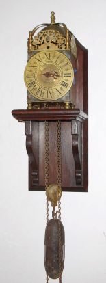 C.1950, English, Repro Lantern clock, 30 hour time, strike and alarm, weight driven, on old oak wall bracket. — Antique Clocks Price Guide