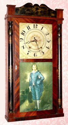 C.1835, Elisha Hotchkiss, Jr, Burlington, Conn,  stenciled column and splat, 30 hour wood works, T/S. — Antique Clocks Price Guide