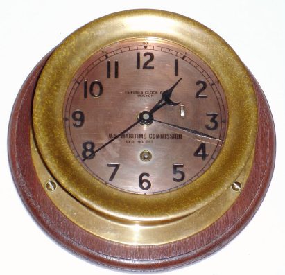 C.1960, Chelsea Clock Co, for U. S. MARITIME COMMISSION, engine room timepiece with center seconds hand, 6" dial. — Antique Clocks Price Guide
