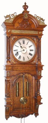 C.1893, Waterbury "AUGUSTA", 8-day, 2-weight time and strike in an oak case, with restorations. — Antique Clocks Price Guide