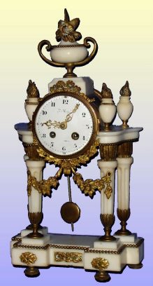 C.1860, French, Vincenti and Cie, Portico clock of white marble and bronze, with LeRoy, Paris still visible on the dial. — Antique Clocks Price Guide