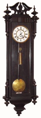 C.1870, F. Kroeber, New York, 1-Wt, "Vienna Regulator"  timepiece, in an ebonized wall case. — Antique Clocks Price Guide
