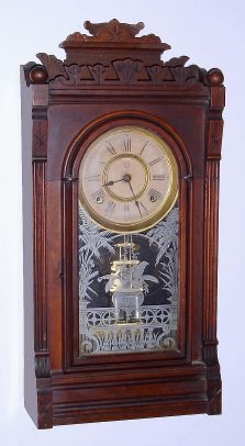 C.1890, Ansonia Clock Co., LIMA, eight day time and gong strike mantel clock in black walnut. — Antique Clocks Price Guide