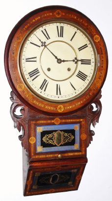 C.1880, Anglo-American Round Drop school clock with inlay and matching tablets, 8-day. — Antique Clocks Price Guide