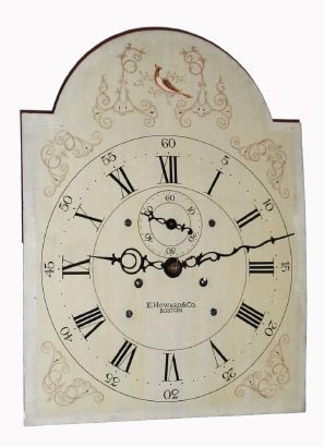 C.1888, Movement, Dial, Hands, Weights, gong, pulleys, pendulum, for E Howard tall case No. 81, or for any Victorian application requiring a 13" x 16.5" painted arched dial. — Antique Clocks Price Guide