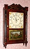 C.1833, Silas Hoadley, Plymouth, Conn, Pillar and splat shelf clock with short-drop 30-hr upside down time and strike wood movement. 
