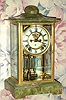 C.1914, Ansonia Clock Co., CHANCELLOR, 4-glass crystal regulator with green onyx top and bottom, 8-day gong strike movement with open escapement on dial. 