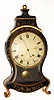 C.1790, Swiss, Neuchatel Clock, 8-day GRAND SONNERIE, on two bells above, with hour and quarter snails on the rear plate, crown verge escapement, and silk thread suspension, also with simple calendar indication on the painted convex tin dial. Has string wound pull repeat also. 