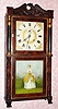 C.1828, E. Terry and Sons, Plymouth, Conn: Carved column and splat shelf clock with 8-day time and strike wood movement. 