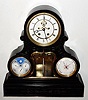 C.1880, French, Monumental 3-dial, perpetual calendar clock, the large bell strike movement signed GV, and with oversize brocot escapement on the large 7.5" dial, and with separate calendar and barometer indications, and central thermometer, with indications engraved into the glass panel. 
