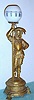 C.1890 French figural "night" clock. Statue of Indian holding a post with a glass globe, pointer and 8-day time-only movement, cylinder platform. 