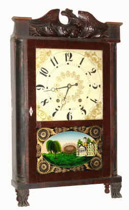 C.1830, Eli Terry, Jr., Plymouth, Conn, quarter column and eagle splat short transitional shelf clock, 30 hour wooden works, time and strike. — Antique Clocks Price Guide