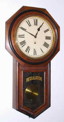 C.1910, Ansonia Clock Co., "Regulator A", walnut cased long drop octagon timepiece, 8-day. — Antique Clocks Price Guide