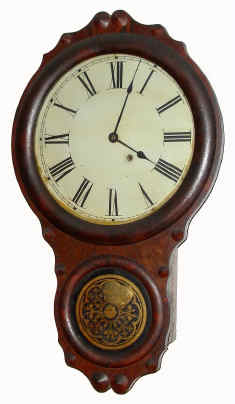 C.1865, Seth Thomas Clock Co., OFFICE timepiece, 8-day, spring, in a rosewood case with geometric tablet over pendulum. — Antique Clocks Price Guide