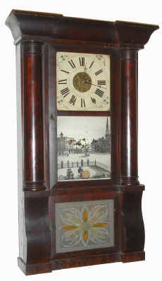 C.1850, M. W. Atkins, Bristol, Conn., 8-day time/strike column and cornice shelf clock, 2-wt. — Antique Clocks Price Guide