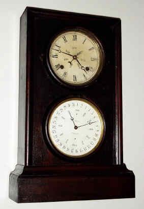 C.1865, L.F. and W.W. Carter, 8-day time and gong strike, double dial calendar shelf clock, with Lewis calendar mechanism. — Antique Clocks Price Guide