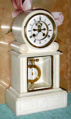 C.1900, French, Japy Freres, 8-day time and strike white marble mantel clock. — Antique Clocks Price Guide