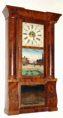 C.1850, Birge, Peck and Co., 8-day time/strike/alarm column and cornice shelf clock, strap brass movement. — Antique Clocks Price Guide