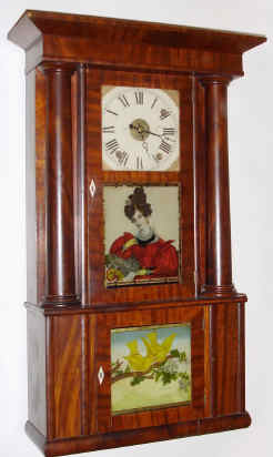 C.1830, Rodney Brace, North Bridgewater, Mass., 30-hour time/strike/alarm Terry style wood movement, false hollow column shelf clock. — Antique Clocks Price Guide
