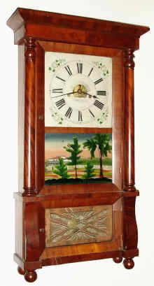 C.1850, Forestville Mfg, Bristol, Conn, column and cornice clock with 8-day time and gong strike, 2-wt movement. — Antique Clocks Price Guide