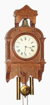 C.1893, Waterbury Clock Co., Study No. 10, uncommon, oak cased library clock, with external cast bell struck by hammer through top of case. — Antique Clocks Price Guide