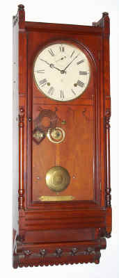 C.1883, Seth Thomas Clock Co., QUEEN ANNE, cherry cased wall clock, 8-day time and gong strike, spring. — Antique Clocks Price Guide