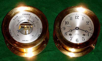 [Two items] C.1972, Chelsea Clock Co., wall set, Barometer and Ship's Bell Clock serial 784042, screw bezels, yellow brass. — Antique Clocks Price Guide