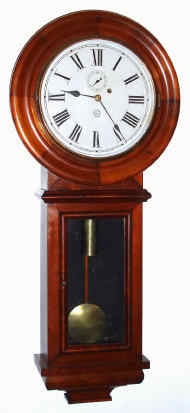 C.1886, New Haven Clock Co., "Office No. 1", weight driven wall regulator with dead beat + maintaining power, and in a mahogany case. — Antique Clocks Price Guide