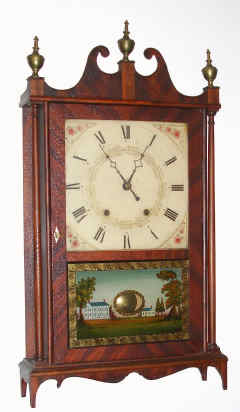 C.1825, E. Terry and Sons, Plymouth, Conn, Pillar and Scroll, 30 hour wooden works, time and strike, 2-wt. — Antique Clocks Price Guide