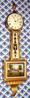C.1962, Elmer O. Stennes, banjo timepiece, with tablets of Mt. Vernon and George Washington, and with original E. Howard movement. — Antique Clocks Price Guide
