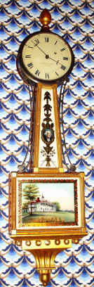 C.1925, E. Howard and Co., "No. 95 Banjo", gold front presentation, with Mt. Vernon tablets and cameo of George Washington in the throat glass, and with signed Howard movement. — Antique Clocks Price Guide