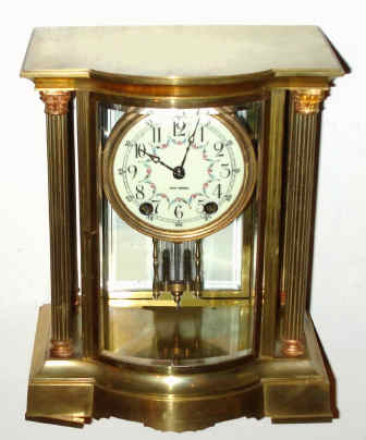 C.1909, Seth Thomas, EMPIRE No. 65, 4-glass 'crystal regulator' with bowed front, 8-day gong striking with floral decorated dial. — Antique Clocks Price Guide