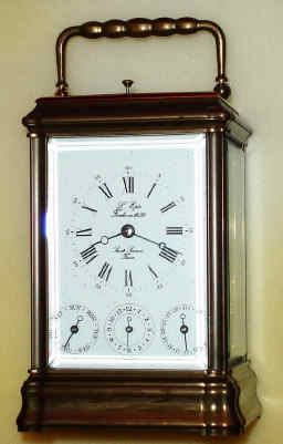 C.1980, French, L'Epee, Brass Cased carriage clock, time, strike, alarm and repeat, with calendar at bottom of the dial, with a bronze finish to the case (modern). — Antique Clocks Price Guide