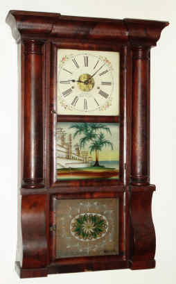 C.1850, Forestville Mfg. Co., (J. C. Brown label), 8-day time/strike column and cornice shelf clock. — Antique Clocks Price Guide