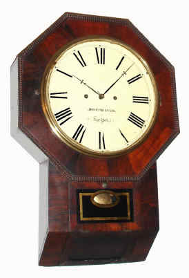 C.1855, Atkins, Whiting, and Co., Bristol, Thirty Day Wagon Spring wall clock, rosewood drop octagon case with ripple edge molding, with rare Pony Shoe movement, and Ives dial. — Antique Clocks Price Guide