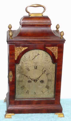 C.1790, English, George III Mahogany bracket clock with ormolu mounts, 2-fusee, bell strike, with engraved back plate, converted from crown/verge to anchor escapement. — Antique Clocks Price Guide